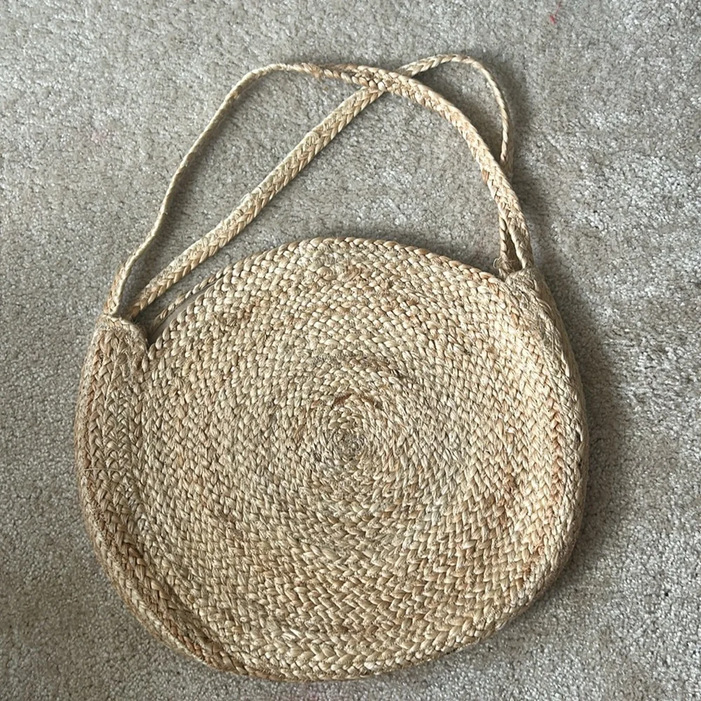 Muche Muchette Milagro Braided Straw Round Shoulder Handbag Beige One Size as is